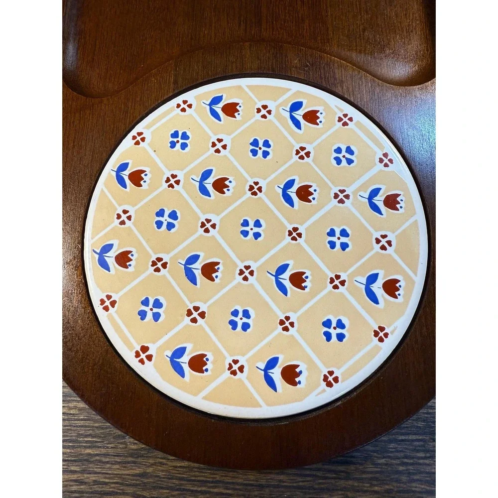 Mid-Century Wood Serving Tray with Ceramic‎ Tile: Gailstyn-Sutton, Taiwan